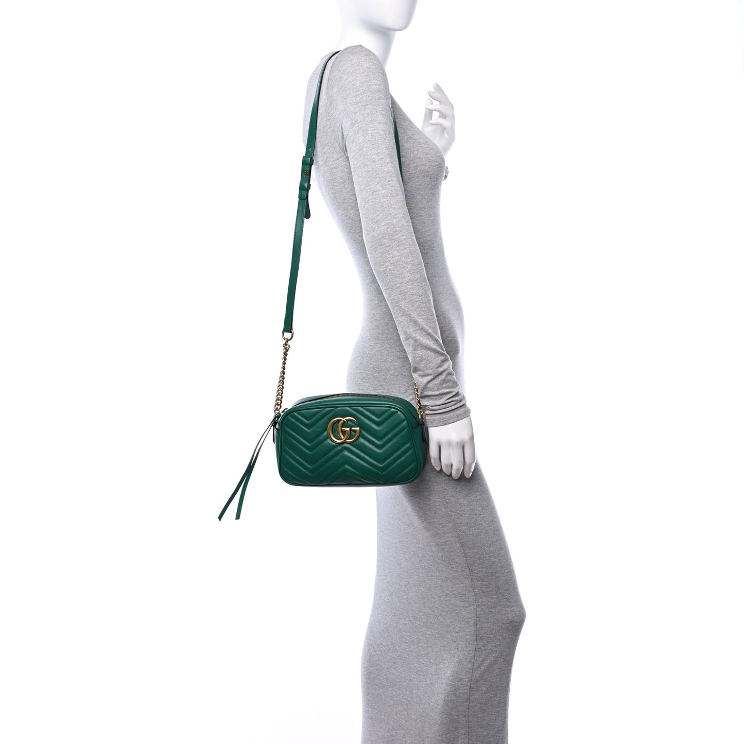 Calfskin Matelasse Small GG Marmont Chain Shoulder Bag Emerald Green