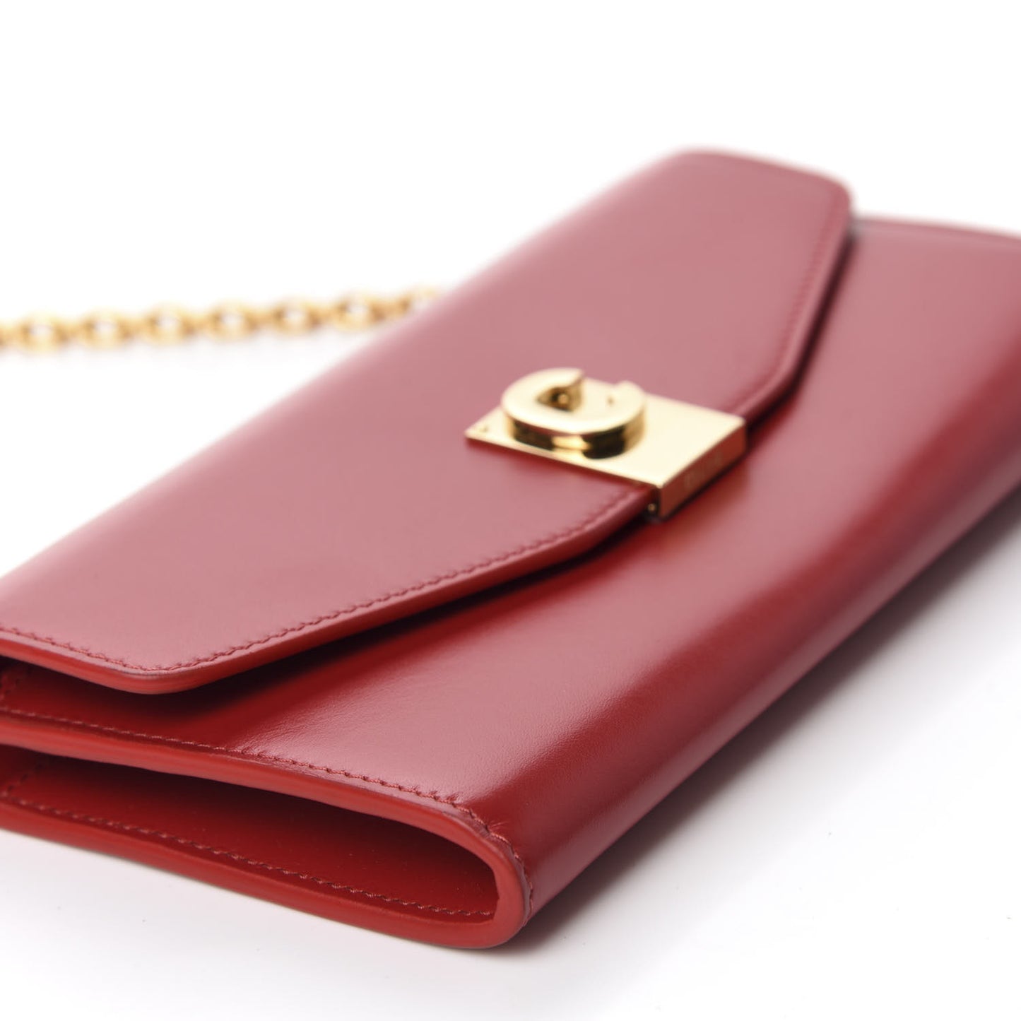 Shiny Smooth Calfskin C Wallet On Chain Bag Red