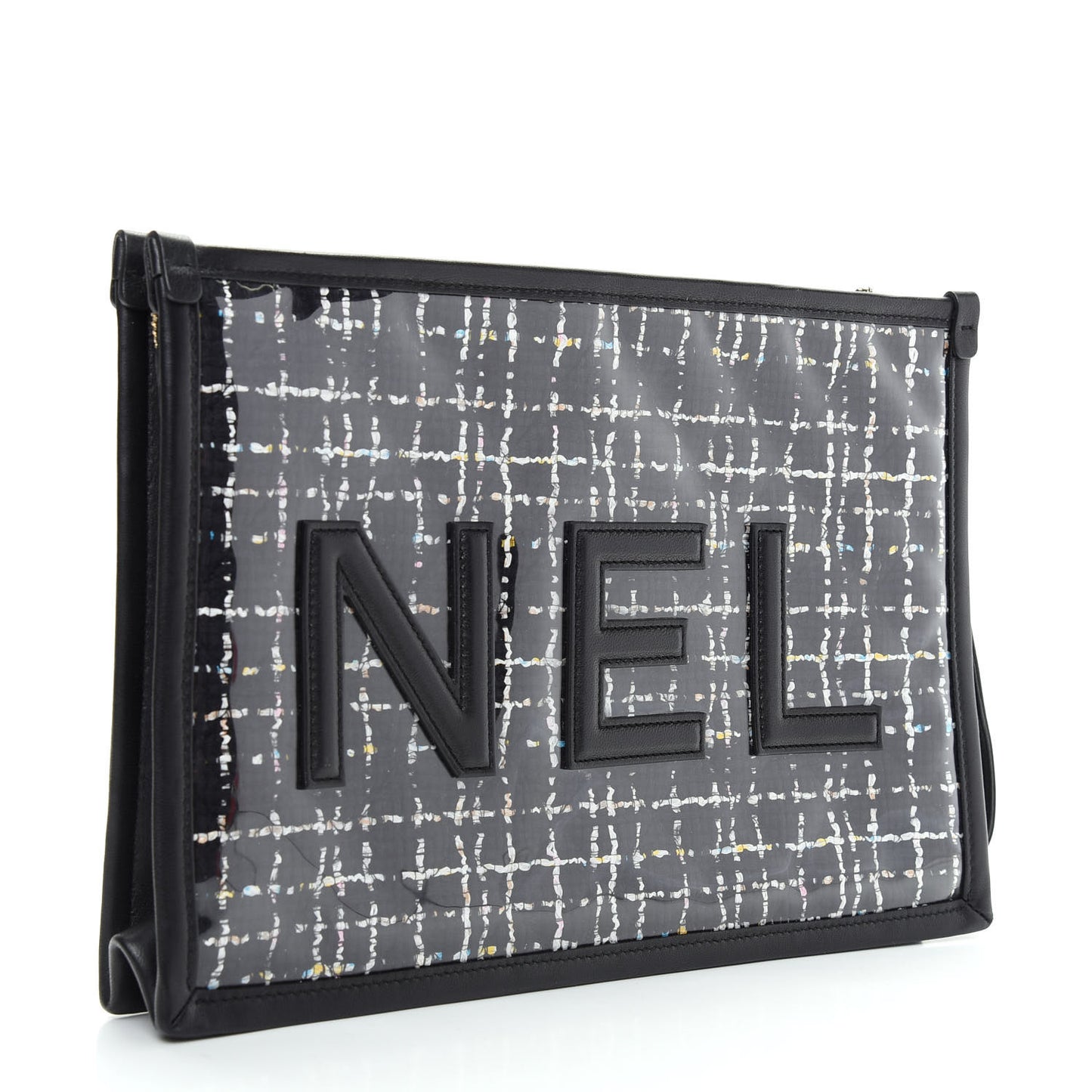Tweed PVC Lambskin Large Pouch Black