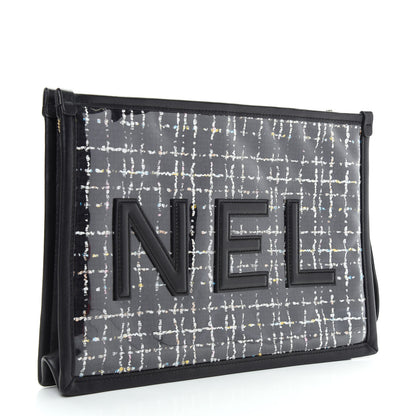 Chanel Tweed PVC Lambskin Large Pouch Black 3 of 8
