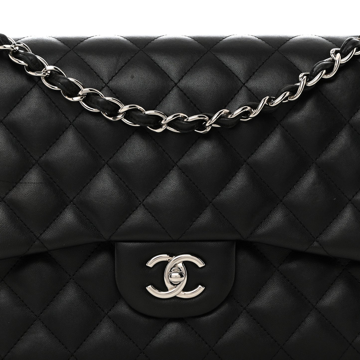 Lambskin Quilted Jumbo Double Flap Black
