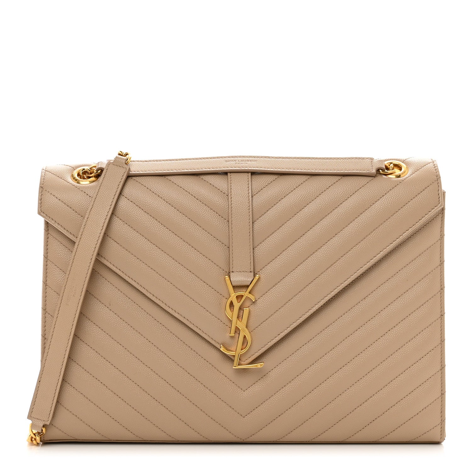 Saint Laurent Grain De Poudre Matelasse Chevron Large Monogram Satchel Dark Beige 1 of 9