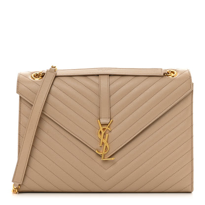 Saint Laurent Grain De Poudre Matelasse Chevron Large Monogram Satchel Dark Beige 1 of 9