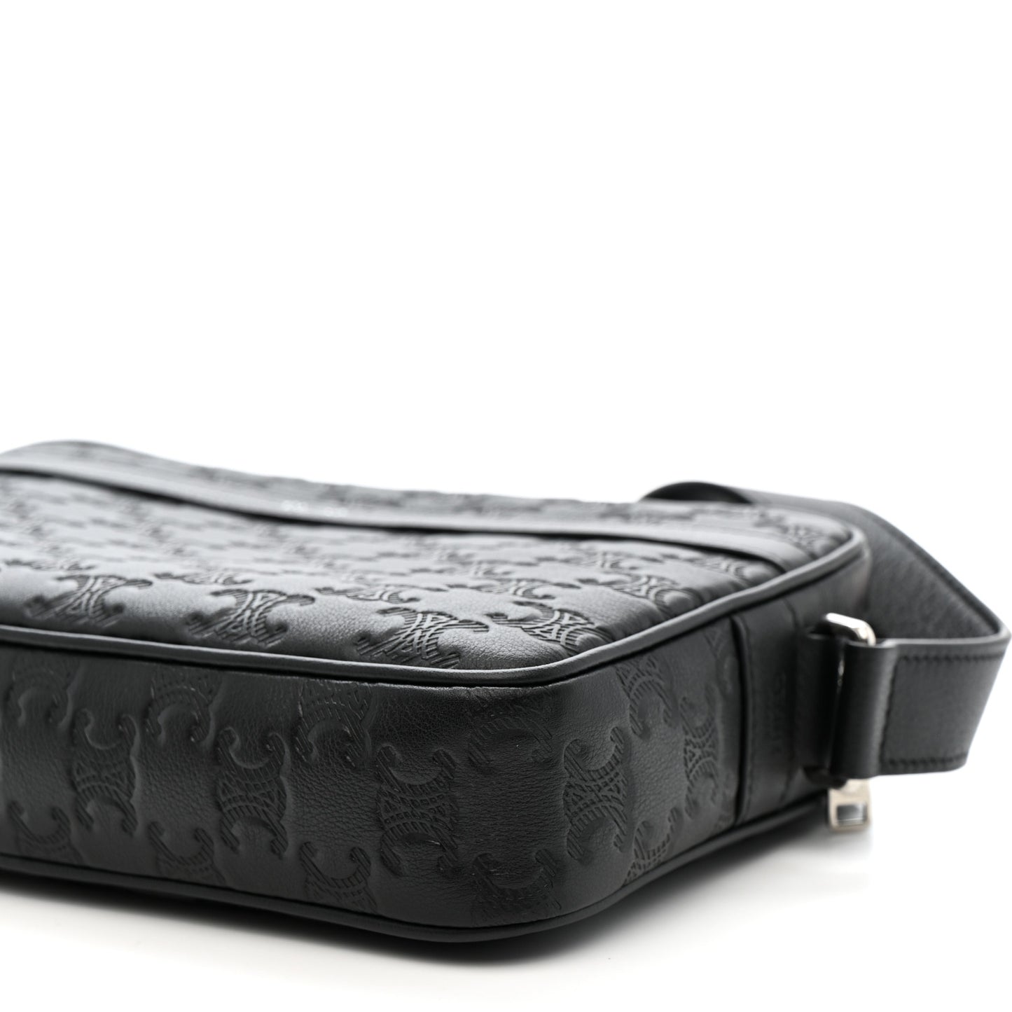 Calfskin Triomphe Embossed Medium Messenger Bag Black
