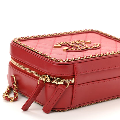 Chanel Goatskin Quilted Small CC Filigree Vanity Case Red 8 of 9