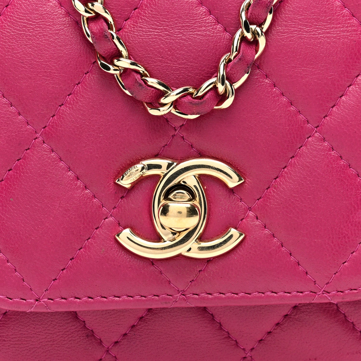 Chanel Lambskin Quilted Mini Trendy CC Clutch With Chain Fuchsia 7 of 9