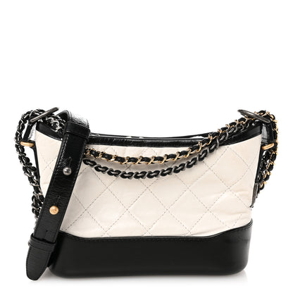 Chanel Aged Calfskin Quilted Small Gabrielle Hobo Black White 1 of 10