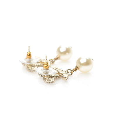 Chanel Crystal Pearl CC Drop Earrings Gold 3 of 5