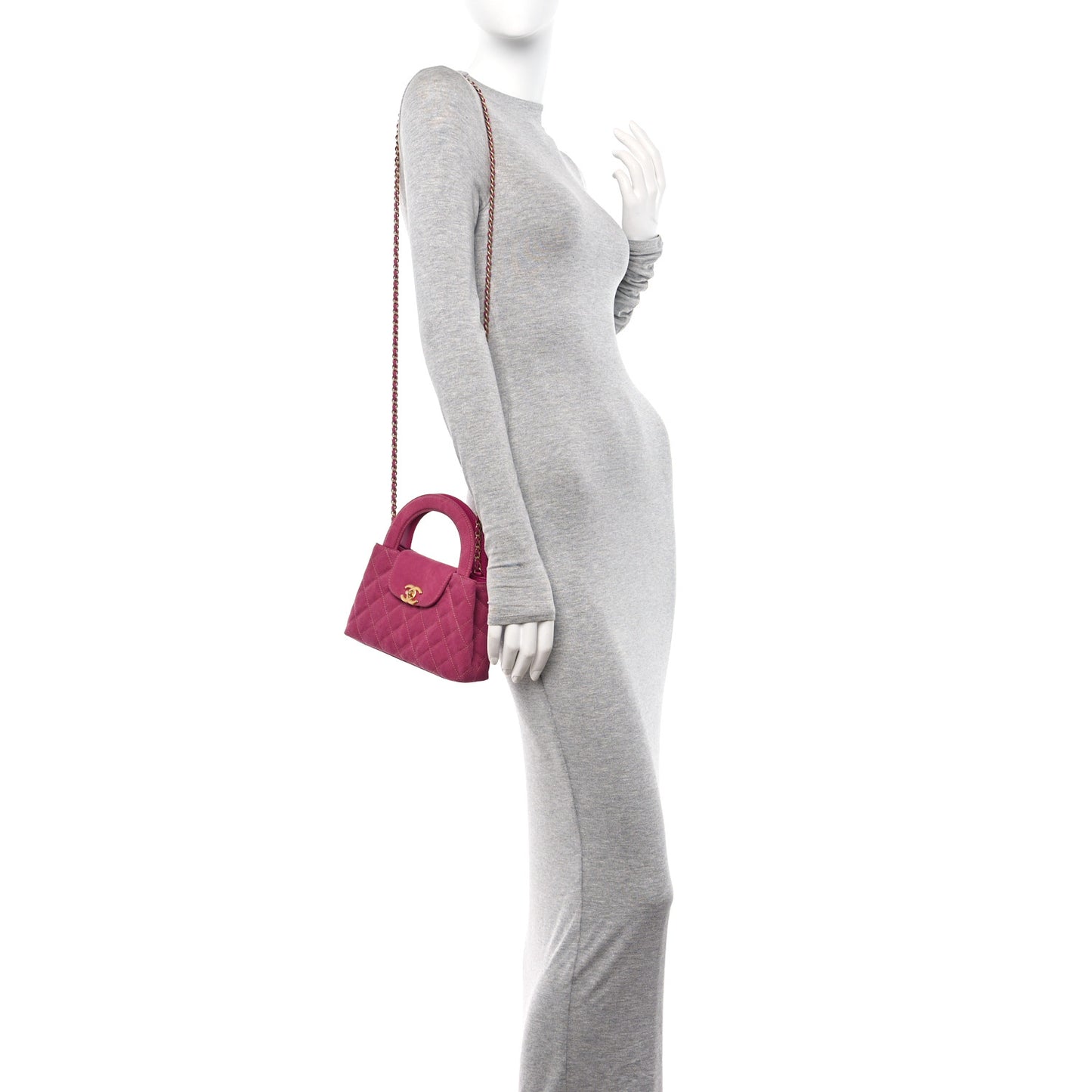 Denim Quilted Nano Kelly Shopper Fuchsia