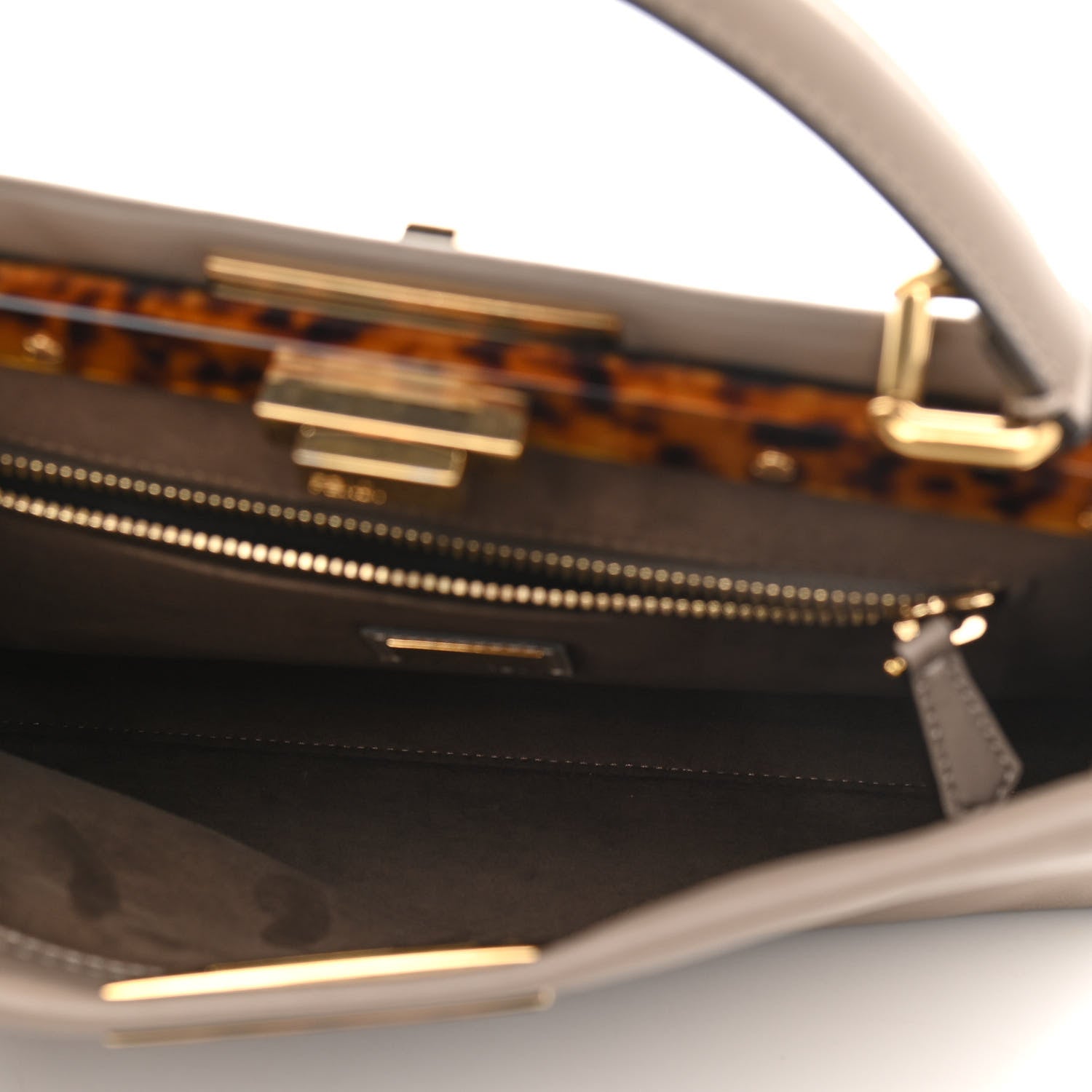 Fendi Vitello Seta Plexiglass Tortoise Medium Peekaboo Iconic Satchel Tortora 5 of 13
