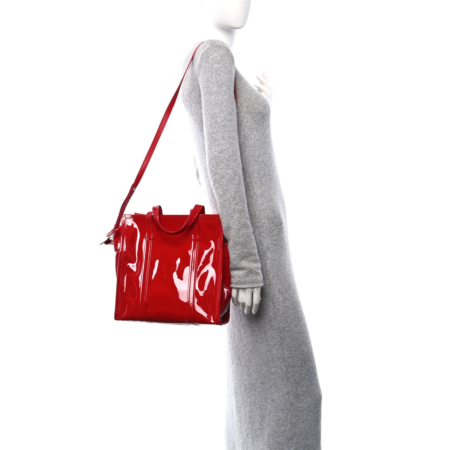 Patent Small Bazar Shopper Tote Red