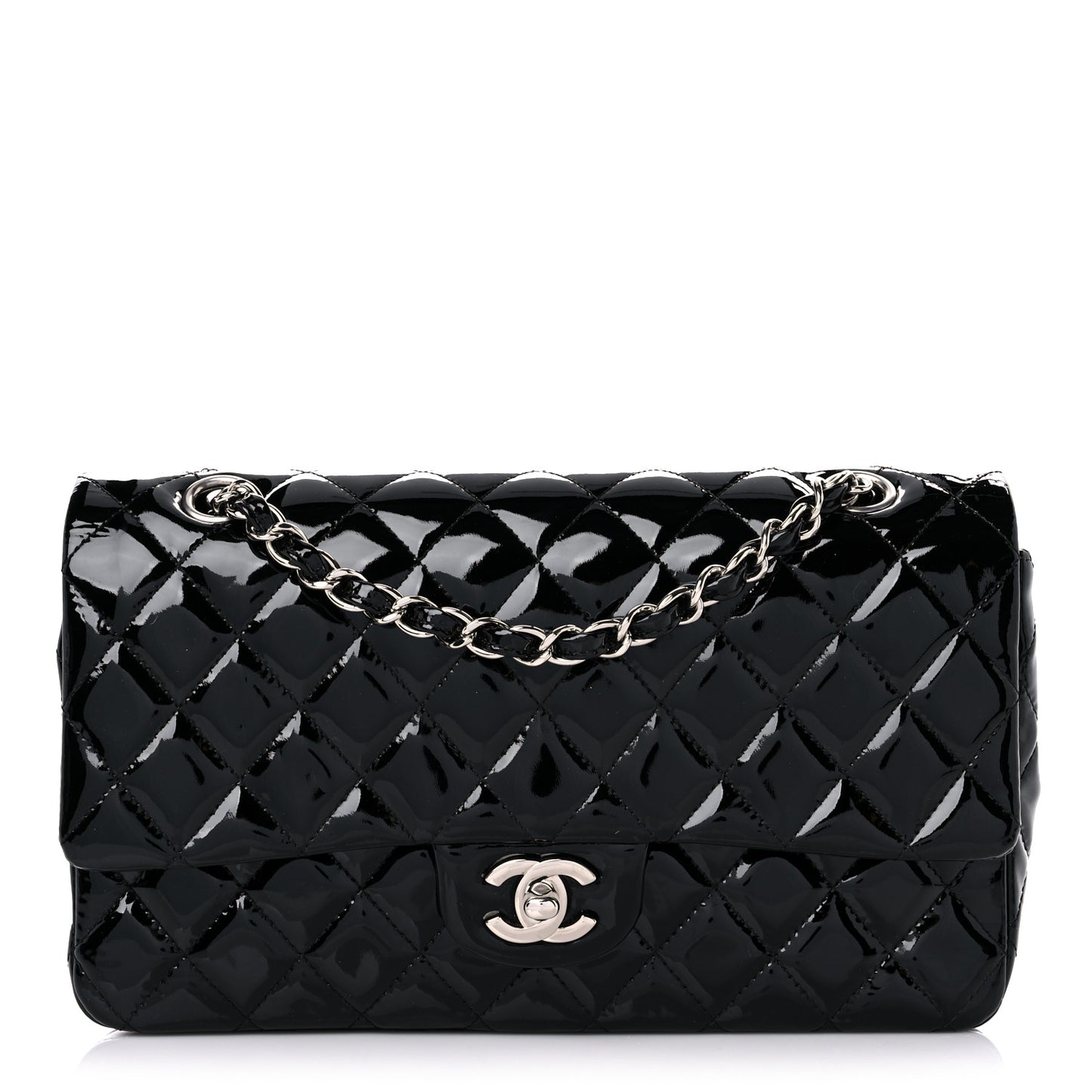 Patent Quilted Medium Double Flap Black