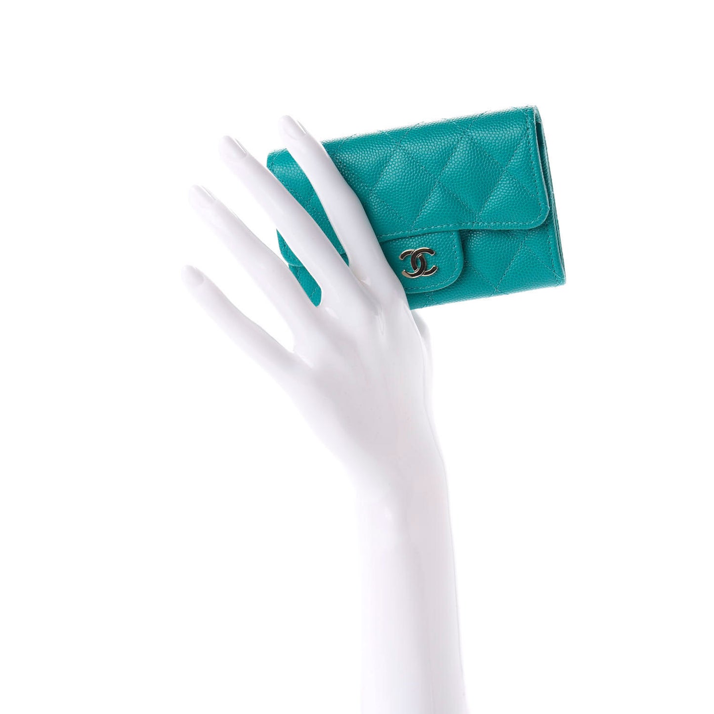 Caviar Quilted Flap Card Holder Turquoise