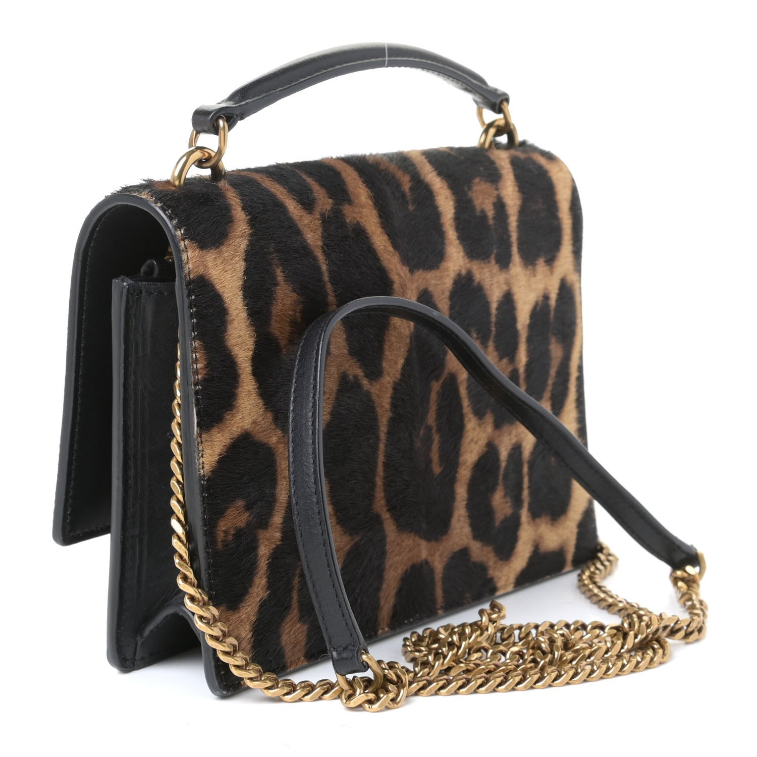 Saint Laurent Pony Hair Monogram Leopard Print Sunset Chain Wallet 2 of 8