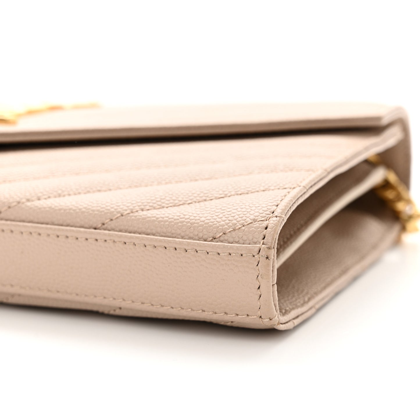 Grain De Poudre Matelasse Chevron Monogram Chain Wallet Dark Beige