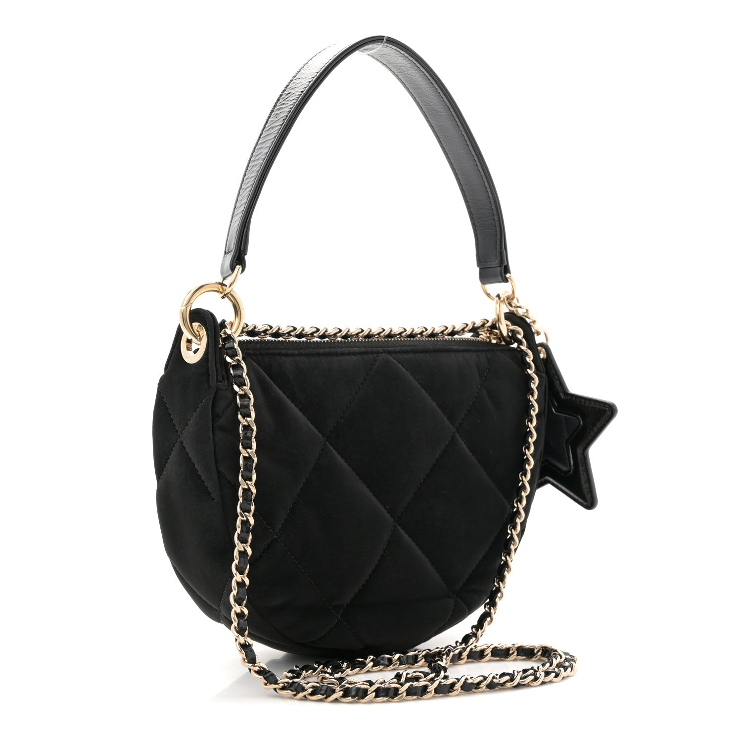 Chanel Velvet Effect Nylon Shiny Crumpled Calfskin Coco Neige Quilted Clutch With Chain Black 3 of 11