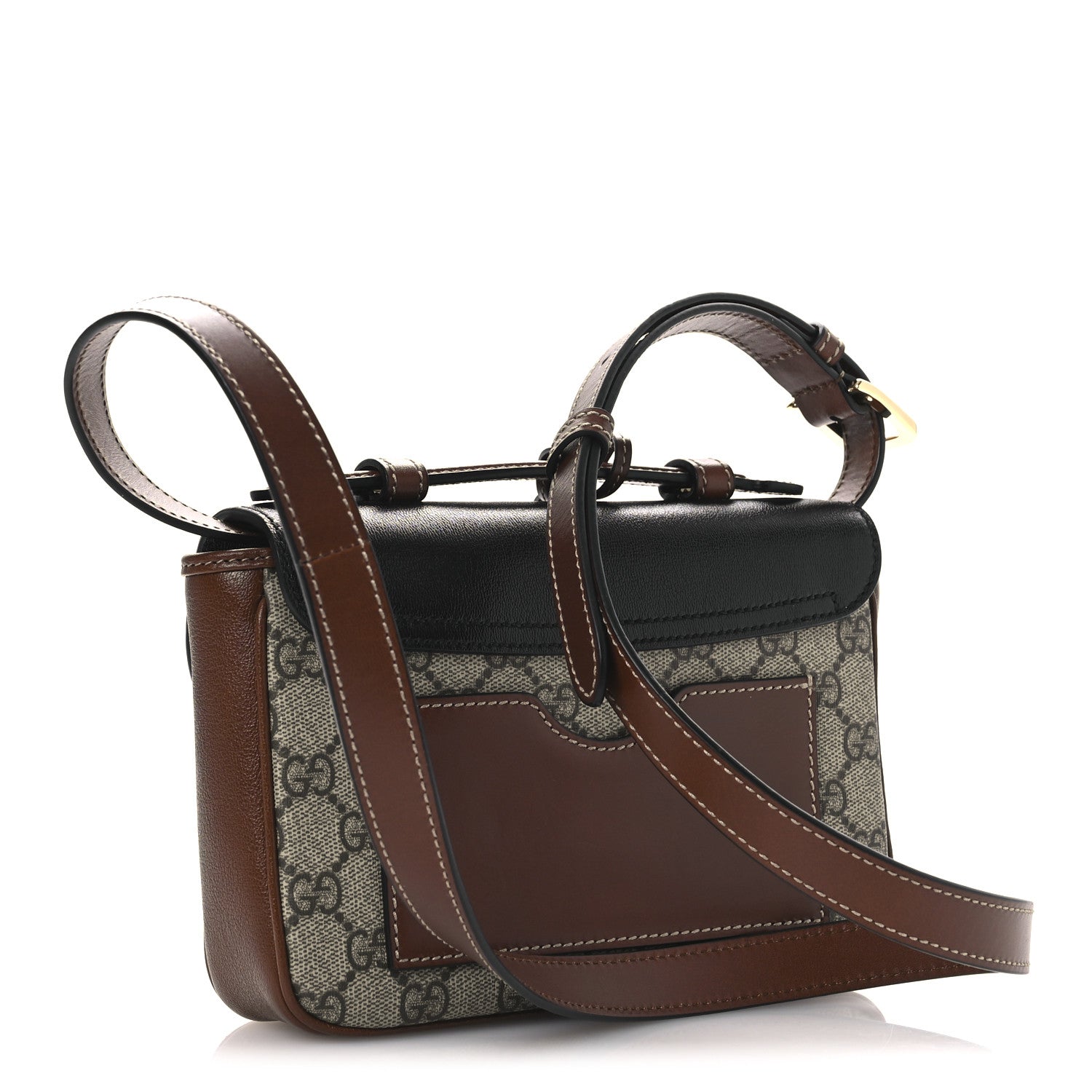 Gucci GG Supreme Monogram New Sakai Lux Calfskin Mini Padlock Flap Pocket Shoulder Bag Beige Ebony Black Cuir 3 of 10