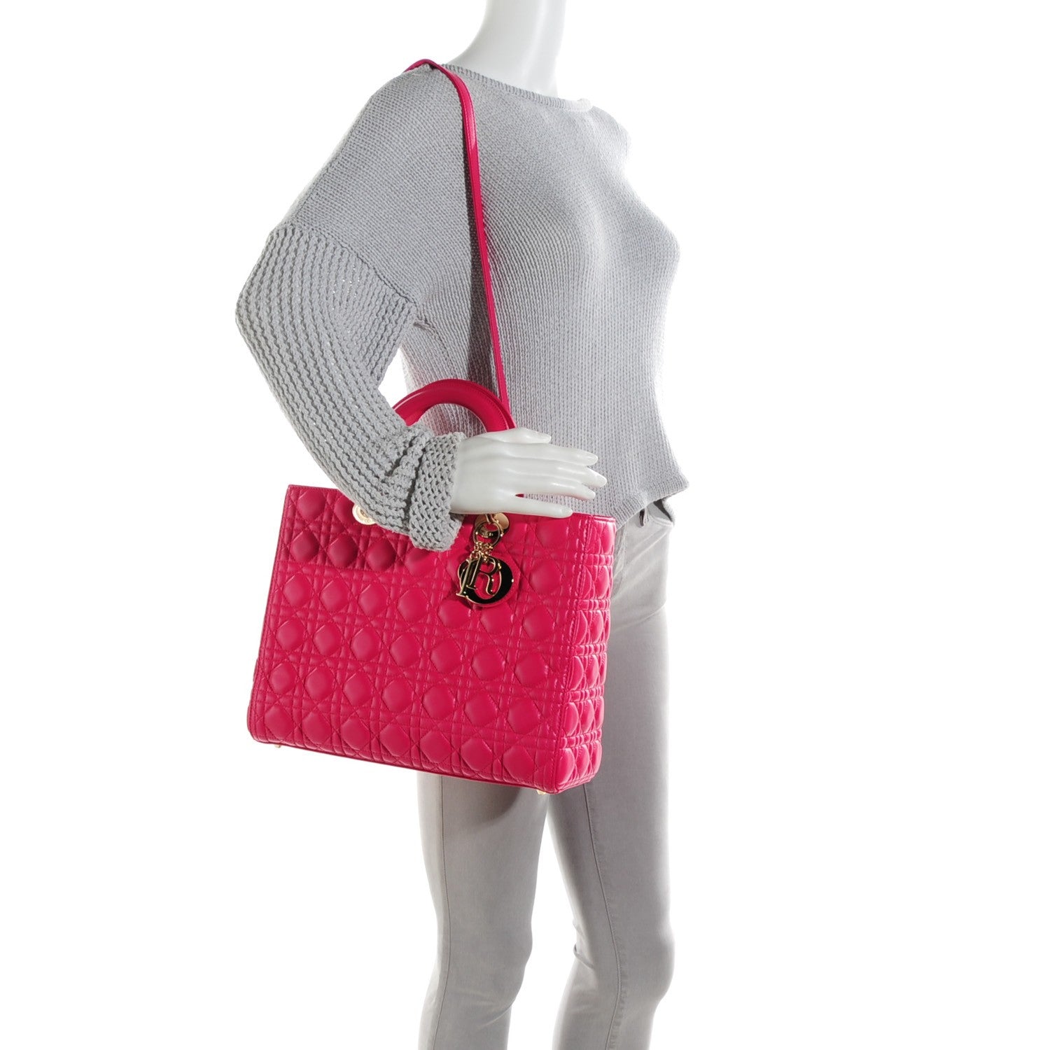 Christian Dior Lambskin Cannage Large Lady Dior Fuchsia 2 of 7