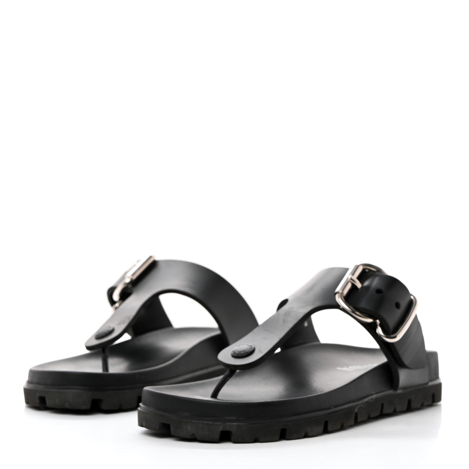 Prada EVA Rubber Buckled Lug Sole 20mm Thong Sandals 37 Black 3 of 9