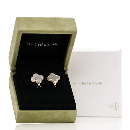 Van Cleef & Arpels 18K Yellow Gold Mother of Pearl Vintage Alhambra Earrings 5 of 5