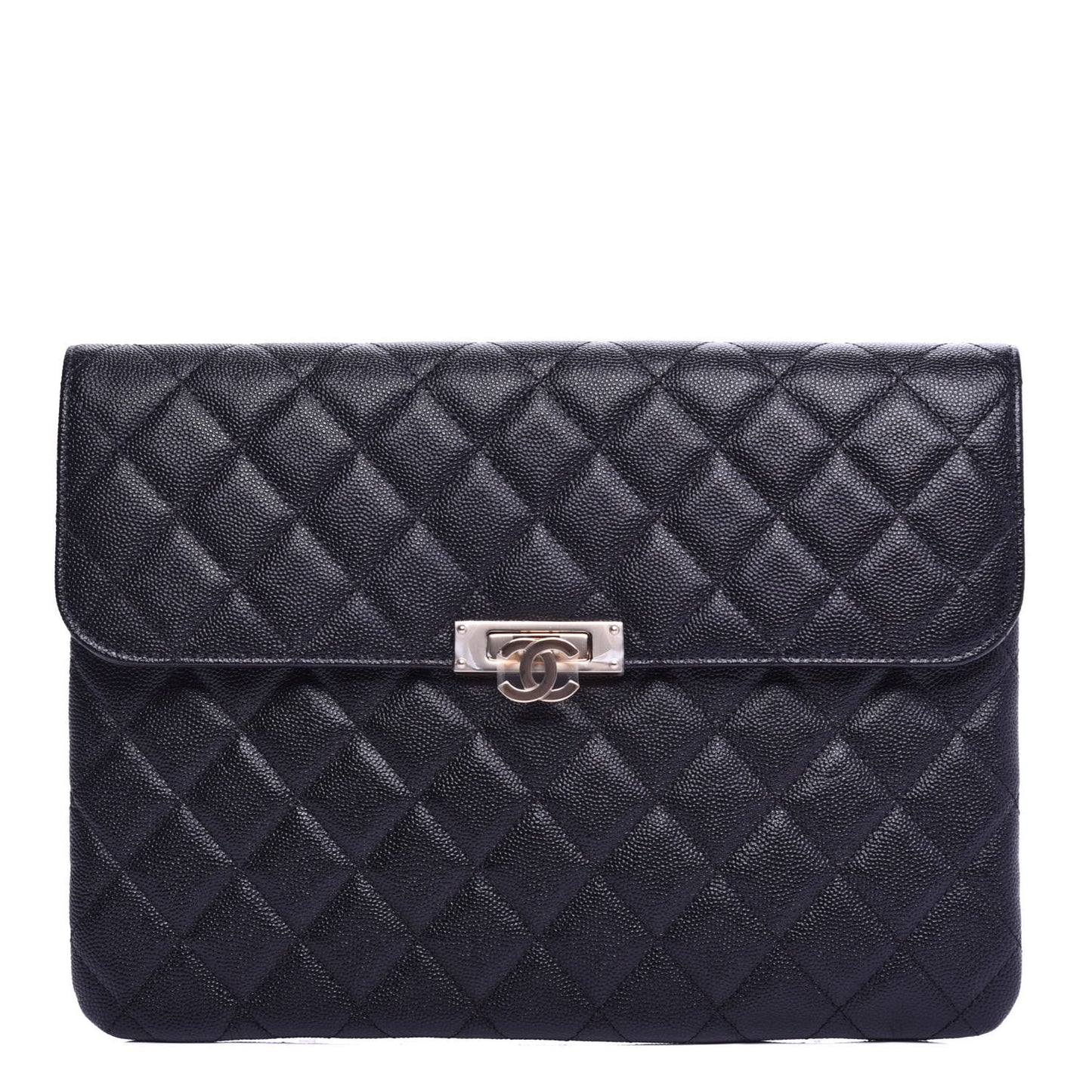 Caviar Quilted Medium Golden Class Pouch Black