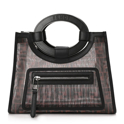 Fendi Mesh Vitello Century Cuoio FF 1974 Small Runaway Shopper Tote Marrone Black Ebano 1 of 10