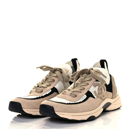 Chanel Mesh Suede Fabric Womens CC Sneakers 40 White Ivory Light Beige 7 of 20