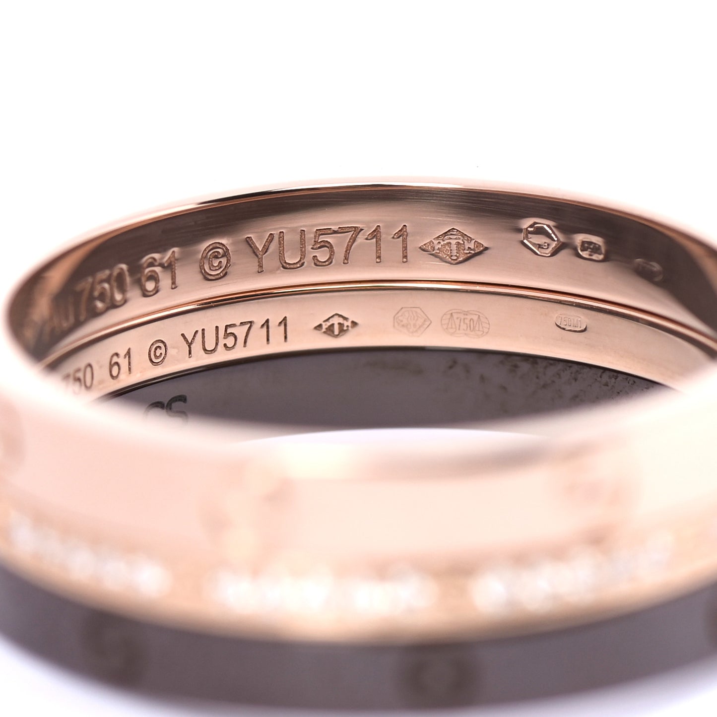 18K Pink Gold Diamond Ceramic LOVE Ring Set 61 9.5
