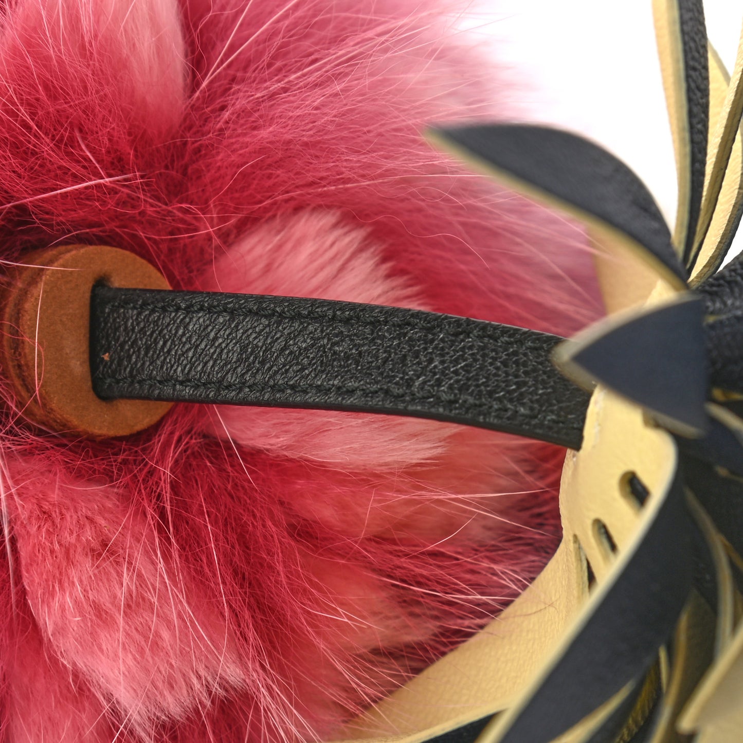 Fox Rabbit Fur Nappa Pineapple Bag Charm Rosa Scuro Banana Multicolor