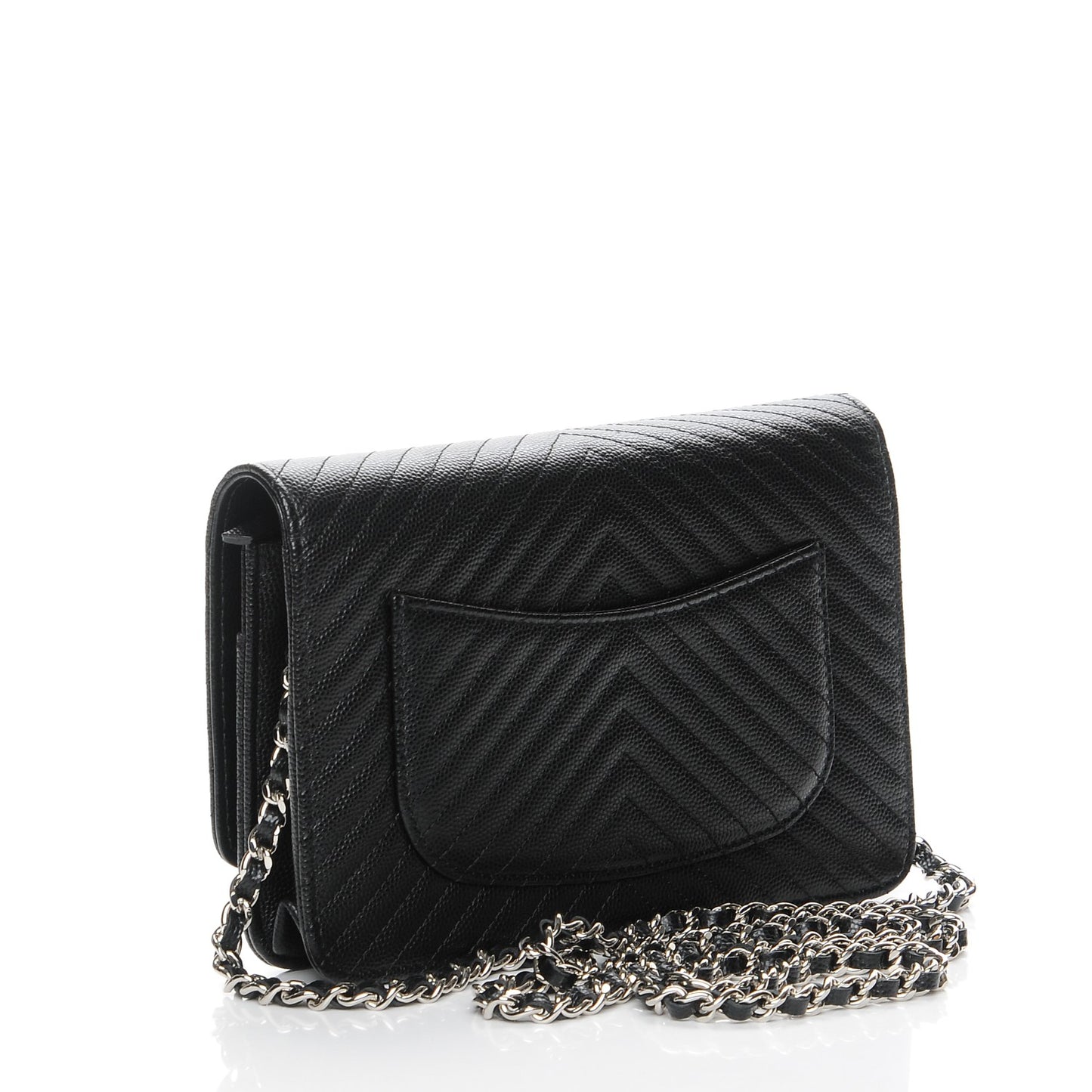Caviar Chevron Quilted Wallet On Chain WOC Black
