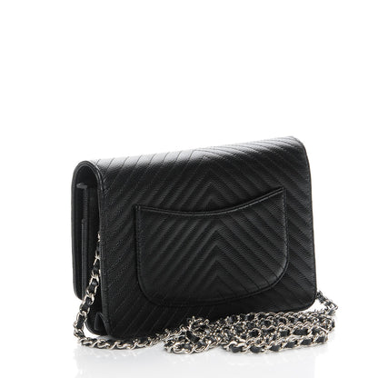 Chanel Caviar Chevron Quilted Wallet On Chain WOC Black 3 of 9