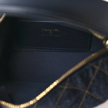 Chanel Denim Quilted Hobo Clutch With Chain Dark Blue Orange 5 of 11