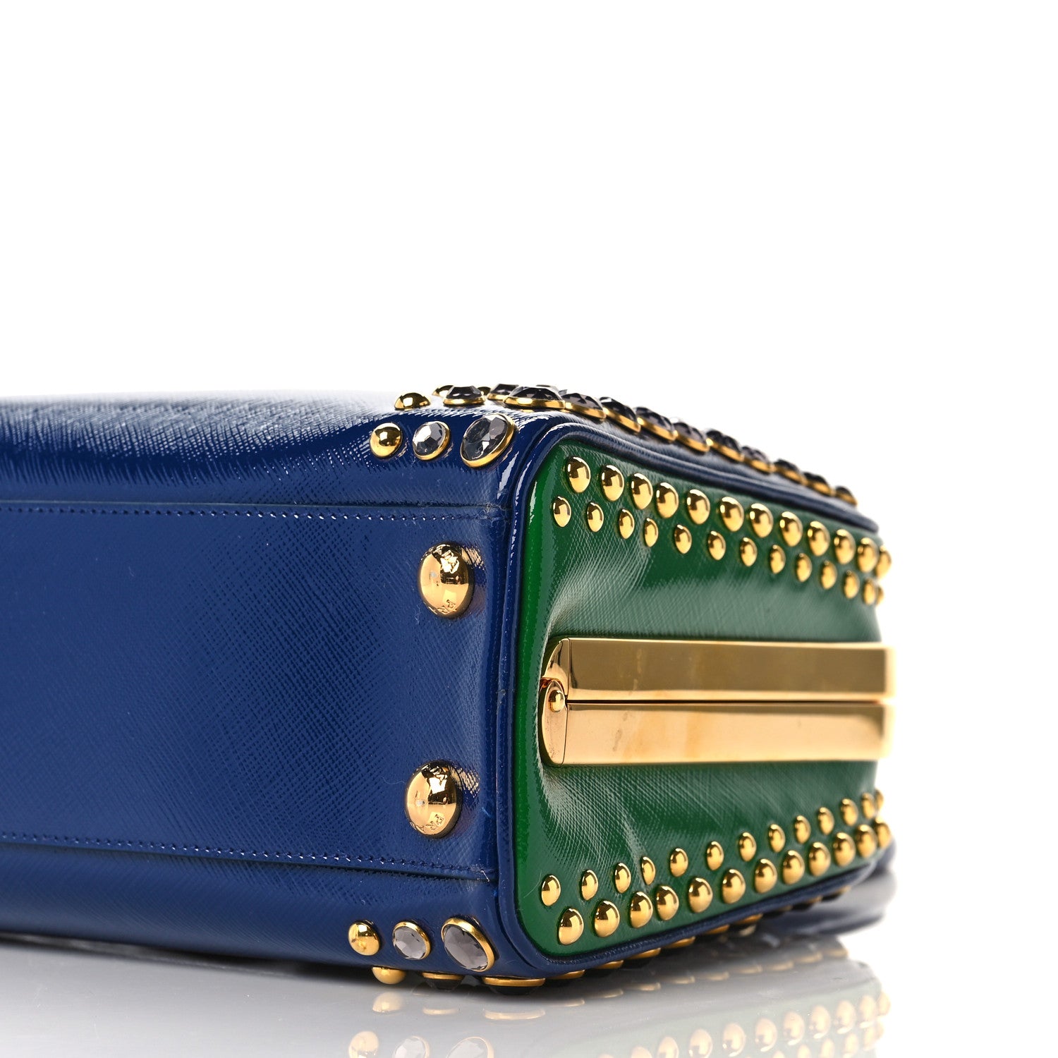 Prada Saffiano Vernice Crystal Bag Bluette Verde 1083051