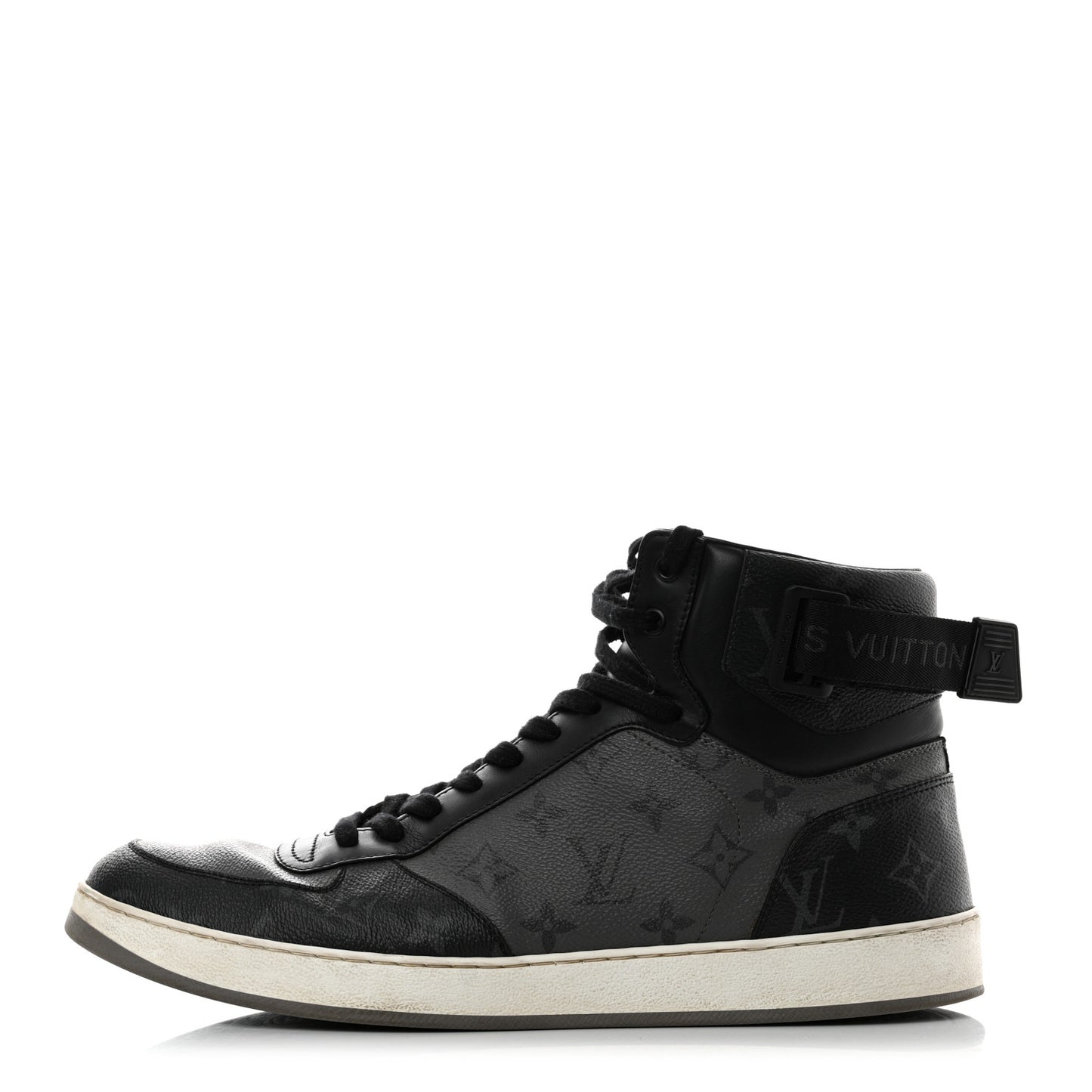 Calfskin Monogram Eclipse Mens Rivoli High Top Sneakers 12 Black Grey