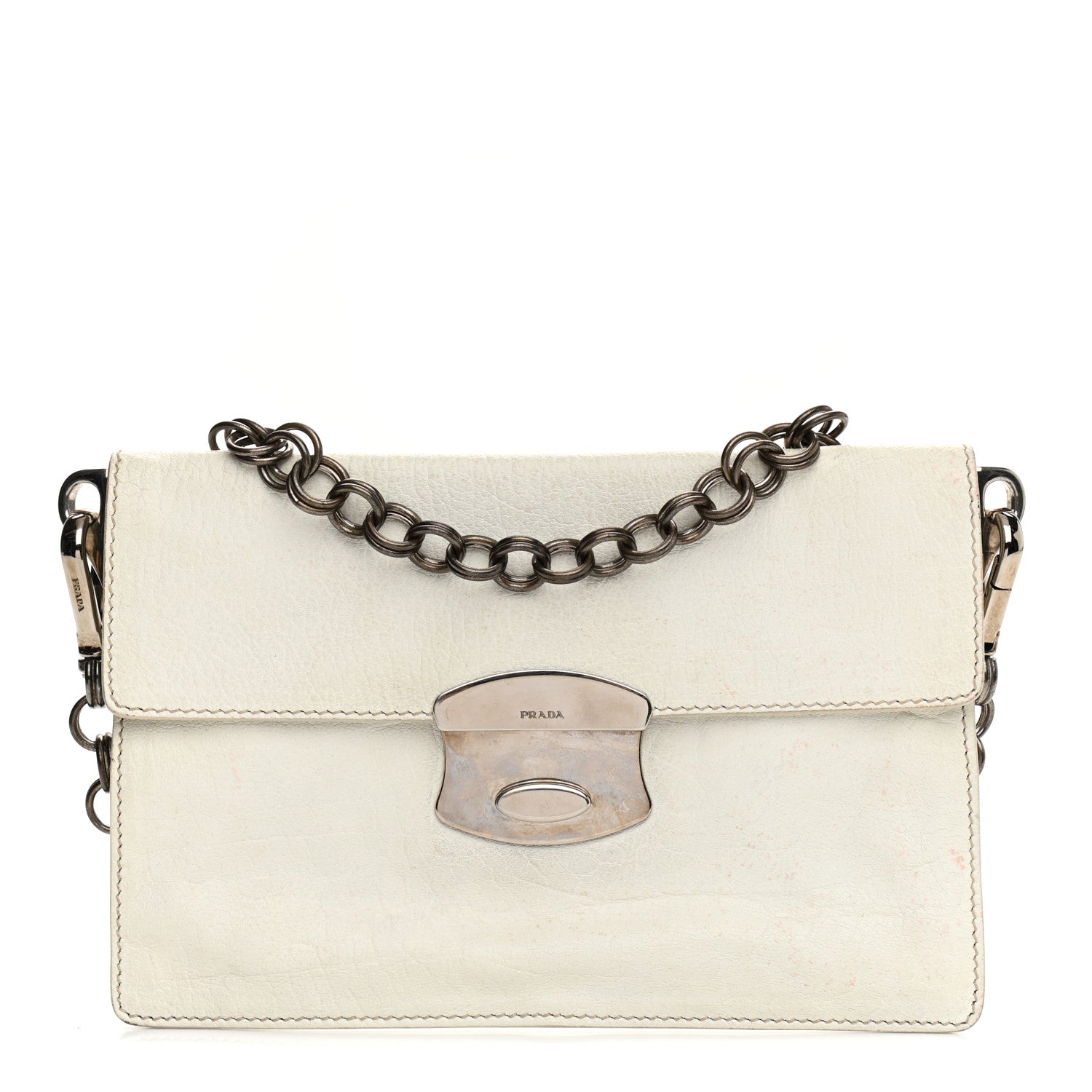 Prada Buffalo Metal Foldover Pushlock Chain Shoulder Bag White 1 of 11