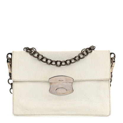 Prada Buffalo Metal Foldover Pushlock Chain Shoulder Bag White 1 of 11