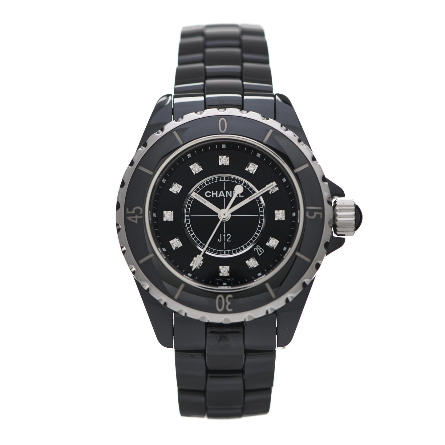Stainless Steel Ceramic Diamond 33mm J12 Quartz Watch Black