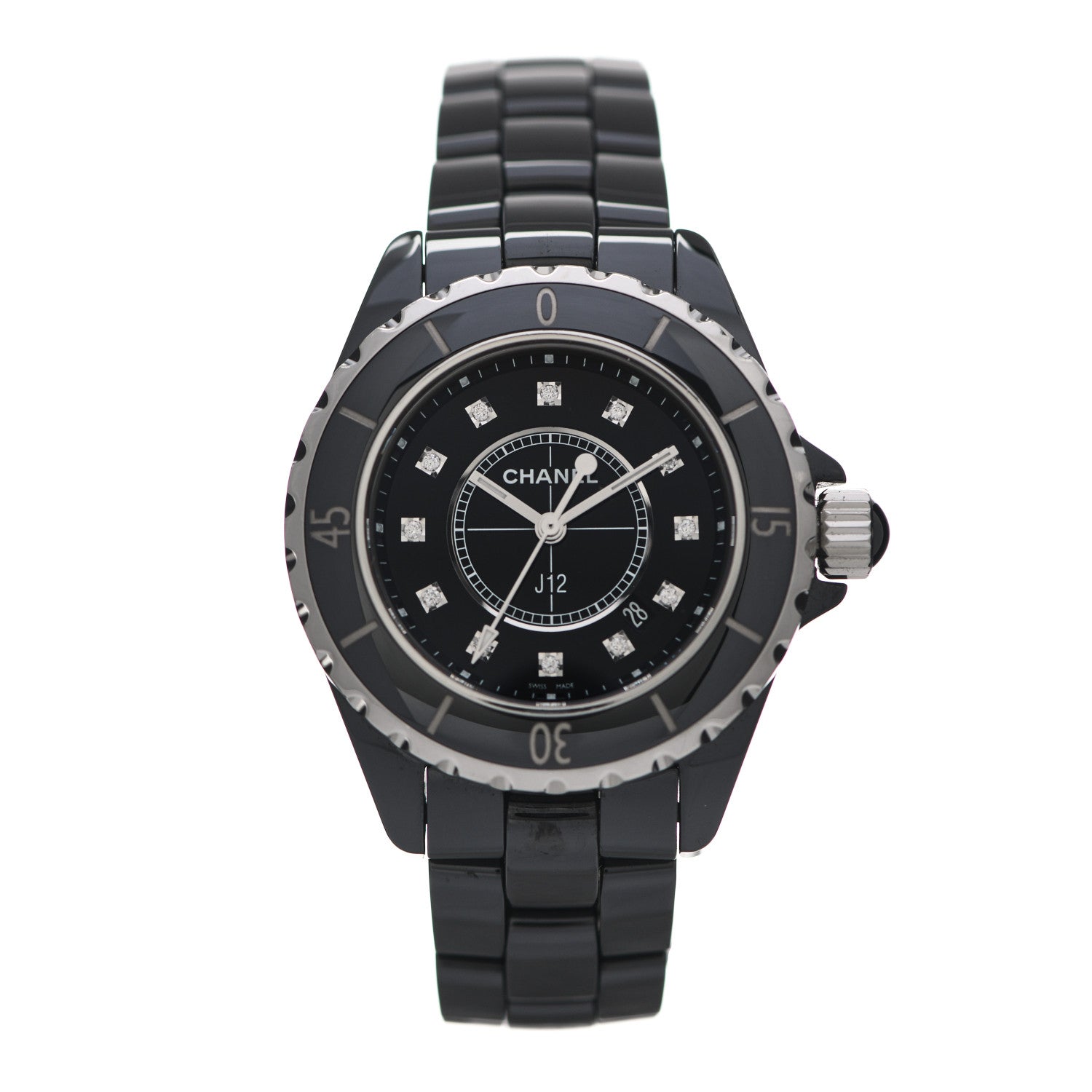 Chanel Stainless Steel Ceramic Diamond 33mm J12 Quartz Watch Black 1 of 4