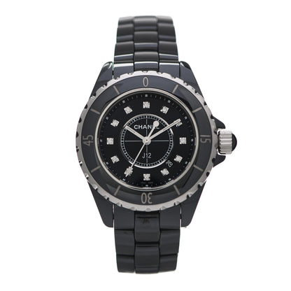 Chanel Stainless Steel Ceramic Diamond 33mm J12 Quartz Watch Black 1 of 4