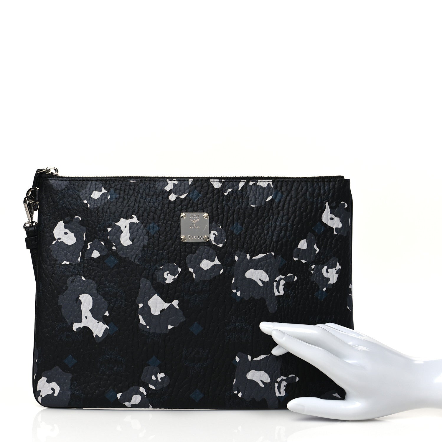 MCM Visetos Floral Leopard Wristlet Zip Pouch Black 2 of 10