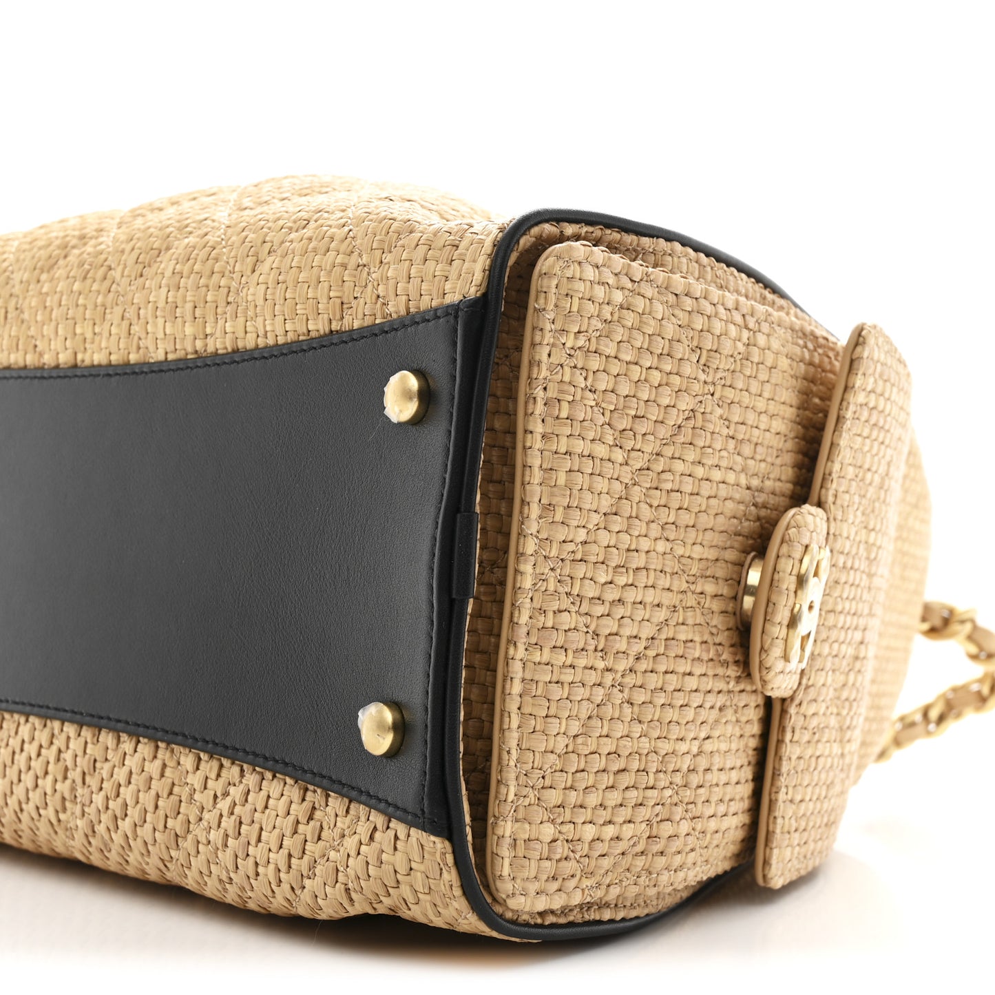 Braided Raffia Calfskin Small Chanel 25 Handbag Beige Black