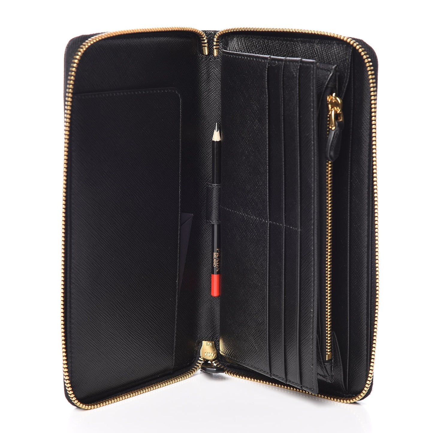Saffiano Metal Large Zip Around Travel Wallet Black