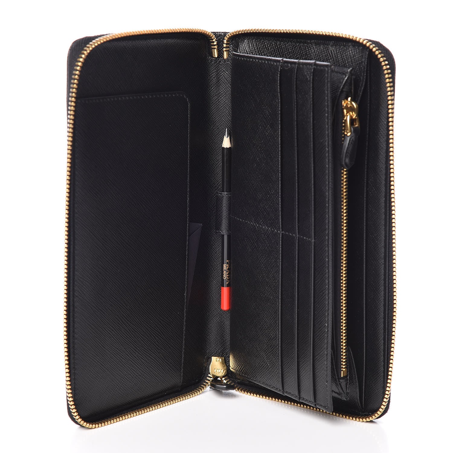 Prada Saffiano Metal Large Zip Around Travel Wallet Black 5 of 7