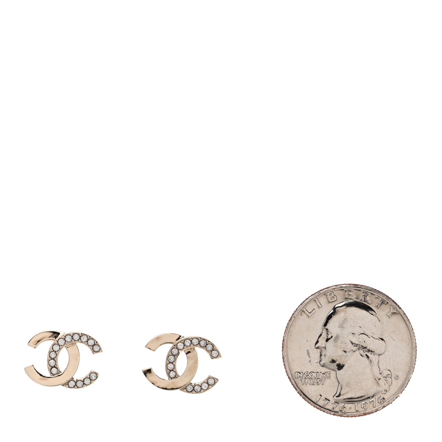 Metal Crystal CC Earrings Gold