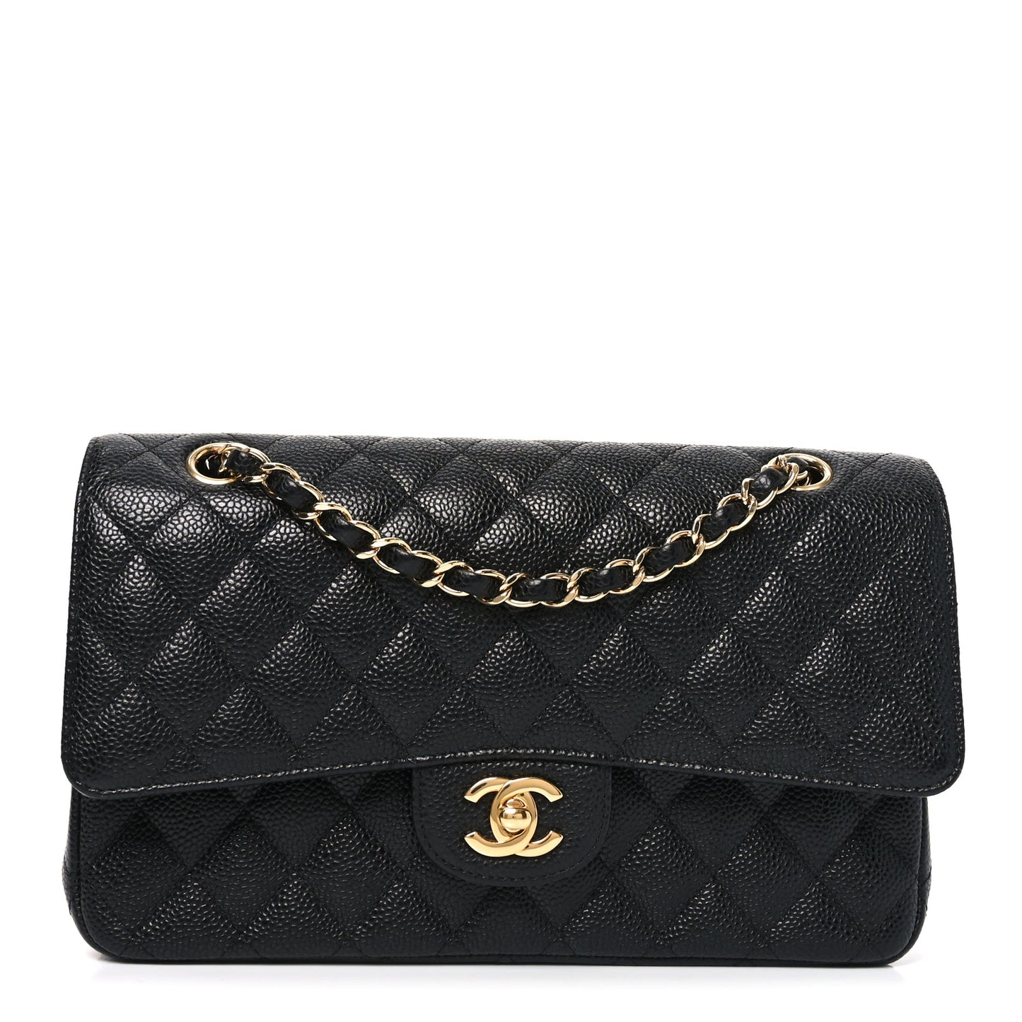 Caviar Quilted Medium Double Flap Black