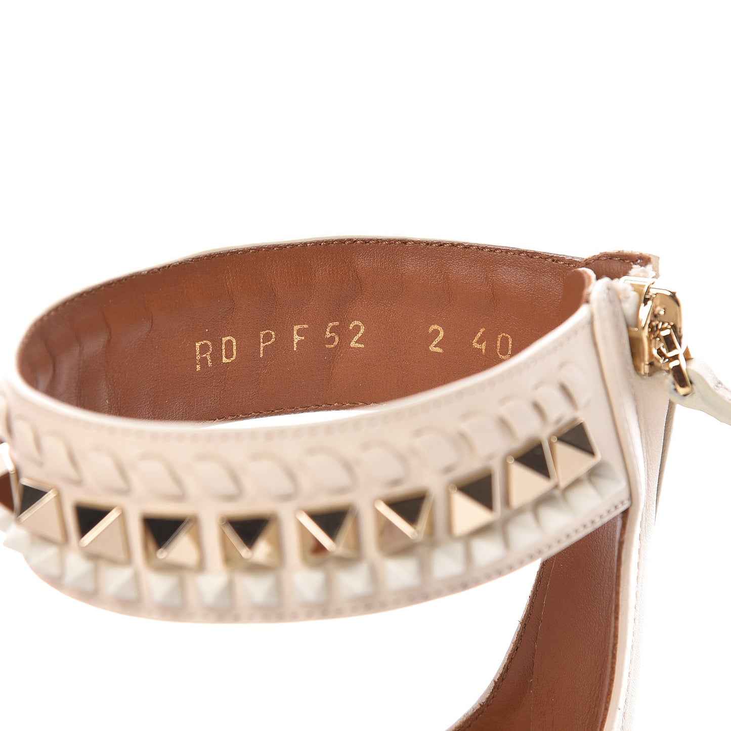 Nappa Rockstud Ankle Strap Flat Sandals 40 Ivory