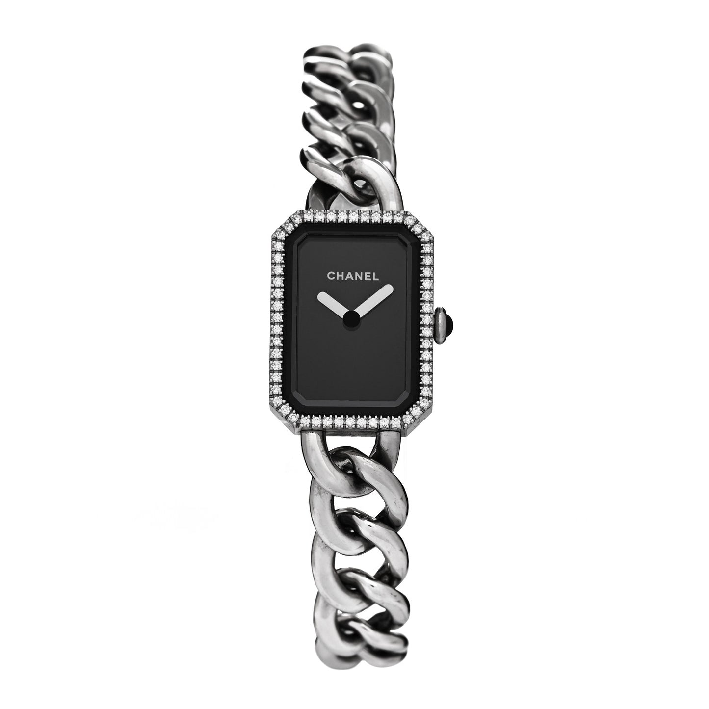 Stainless Steel Diamond Bezel 20mm Chain Premiere Quartz Watch Black