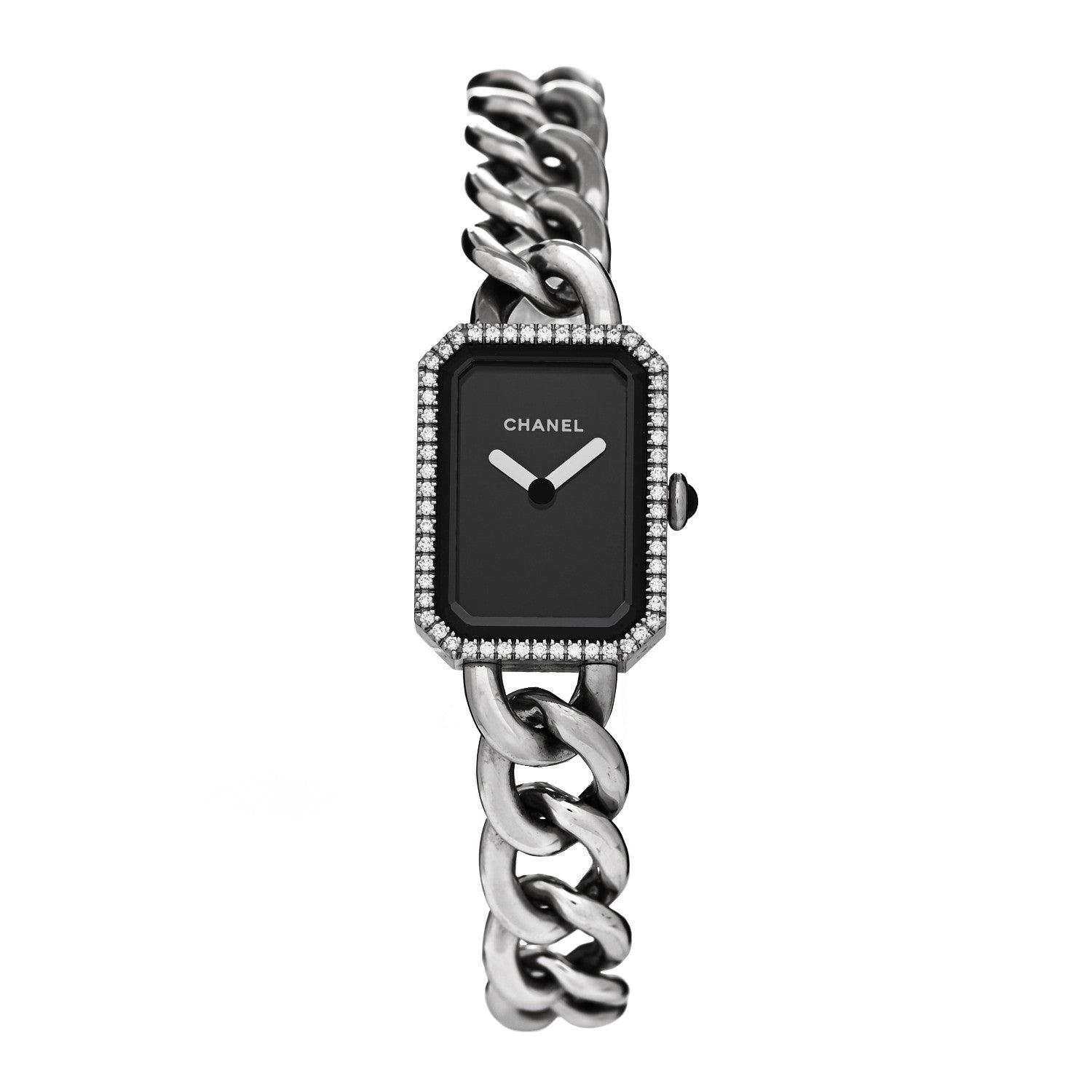 Chanel Stainless Steel Diamond Bezel 20mm Chain Premiere Quartz Watch Black 1 of 4