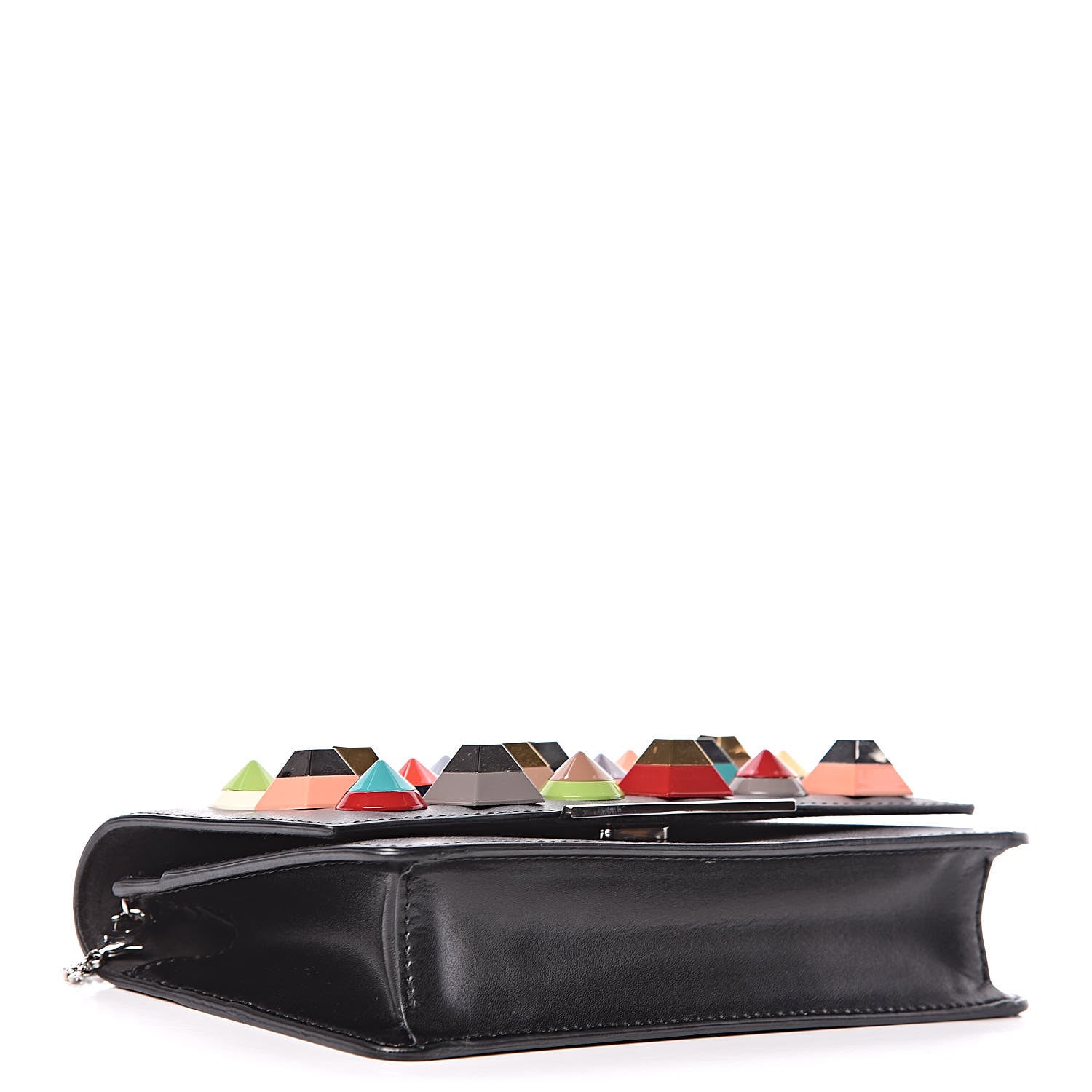 Fendi Vitello Liberty Studded Tube Wallet On Chain Black Multicolor 4 of 12