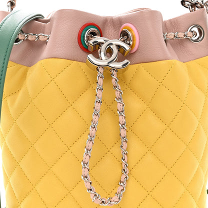 Chanel Lambskin Quilted Cuba Drawstring Tote Yellow Pink Green 8 of 10